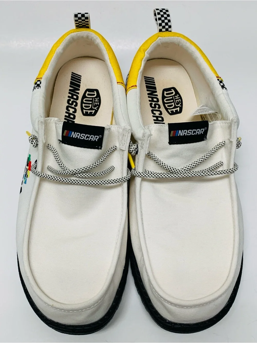 HEYDUDE x NASCAR Wally Daytona Slip-On Men's Shoes Size 10 White Multi Color